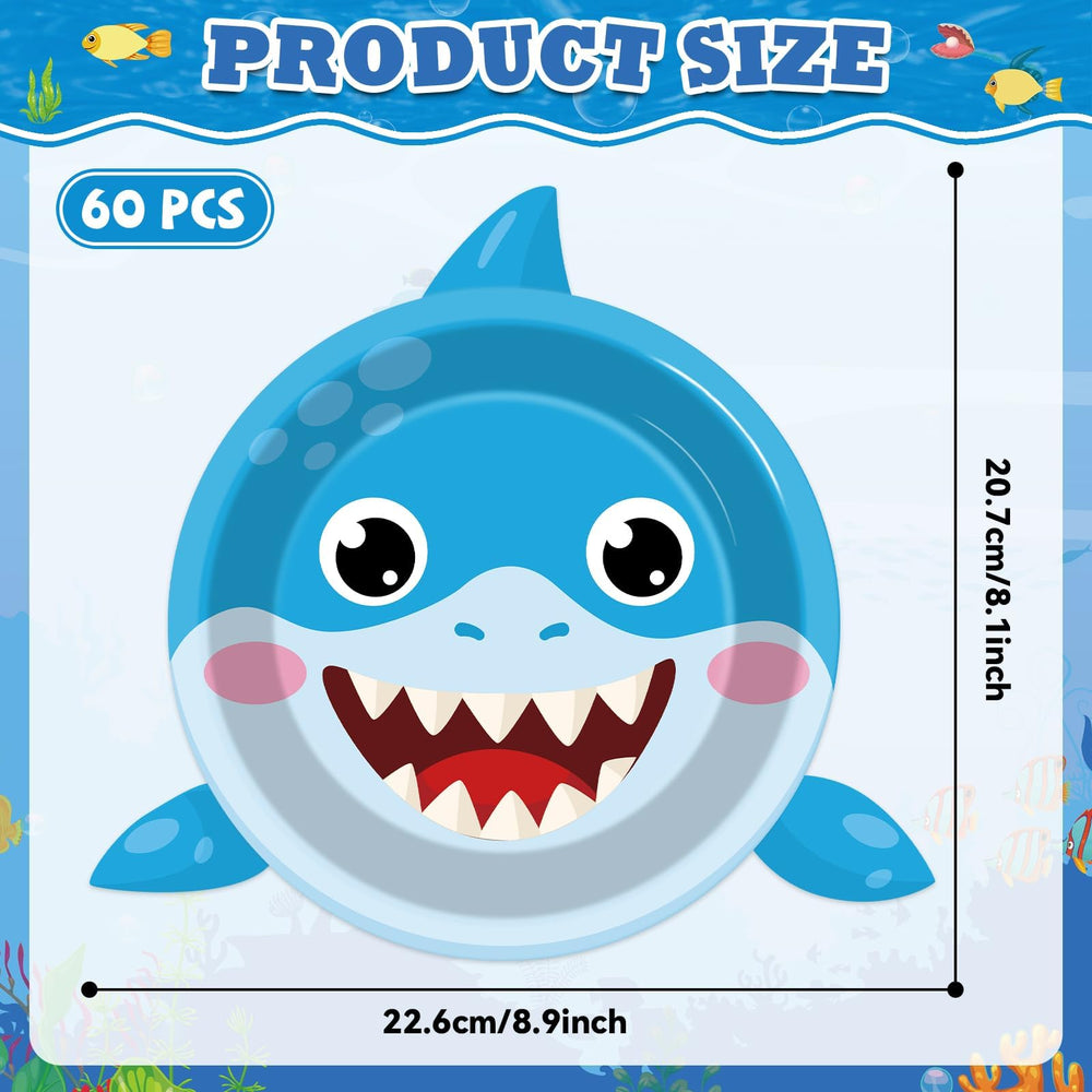 Yiaoyinnz shark-pattern dessert plates add bright undersea flair.