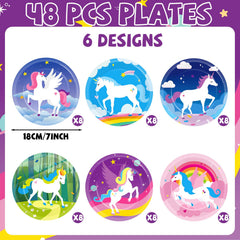 Yiaoyinnz unicorn party plates feature durable paper and bright hues for cake and snacks.