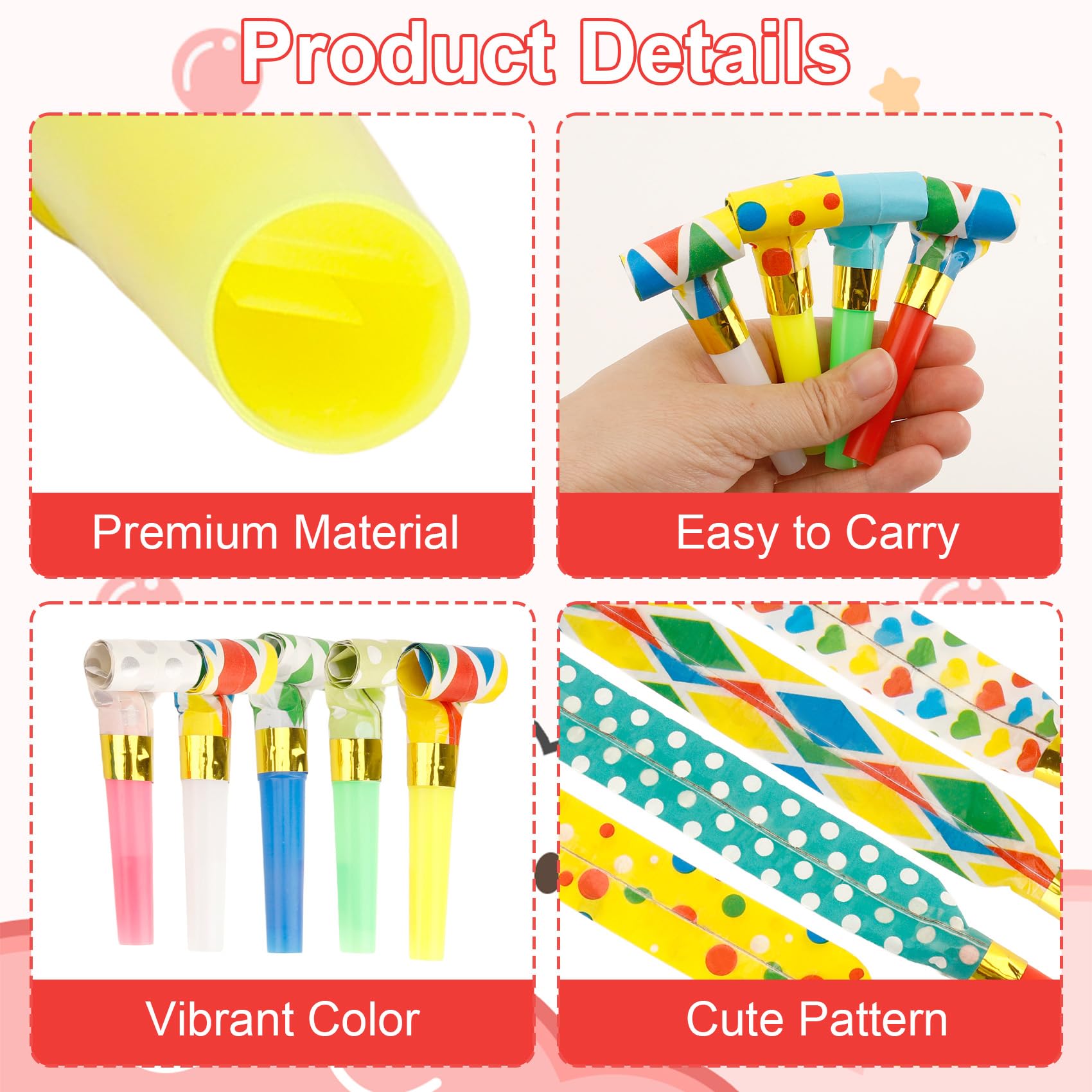 Yiaromou party blowers with hearts pattern add cute charm to events.