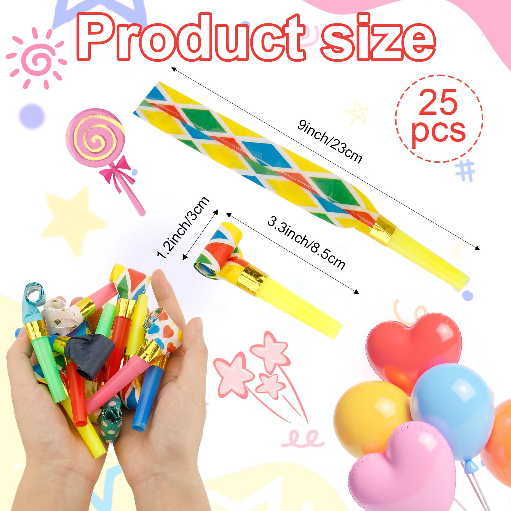 Yiaromou party blowers striped pattern create eye-catching party accents.