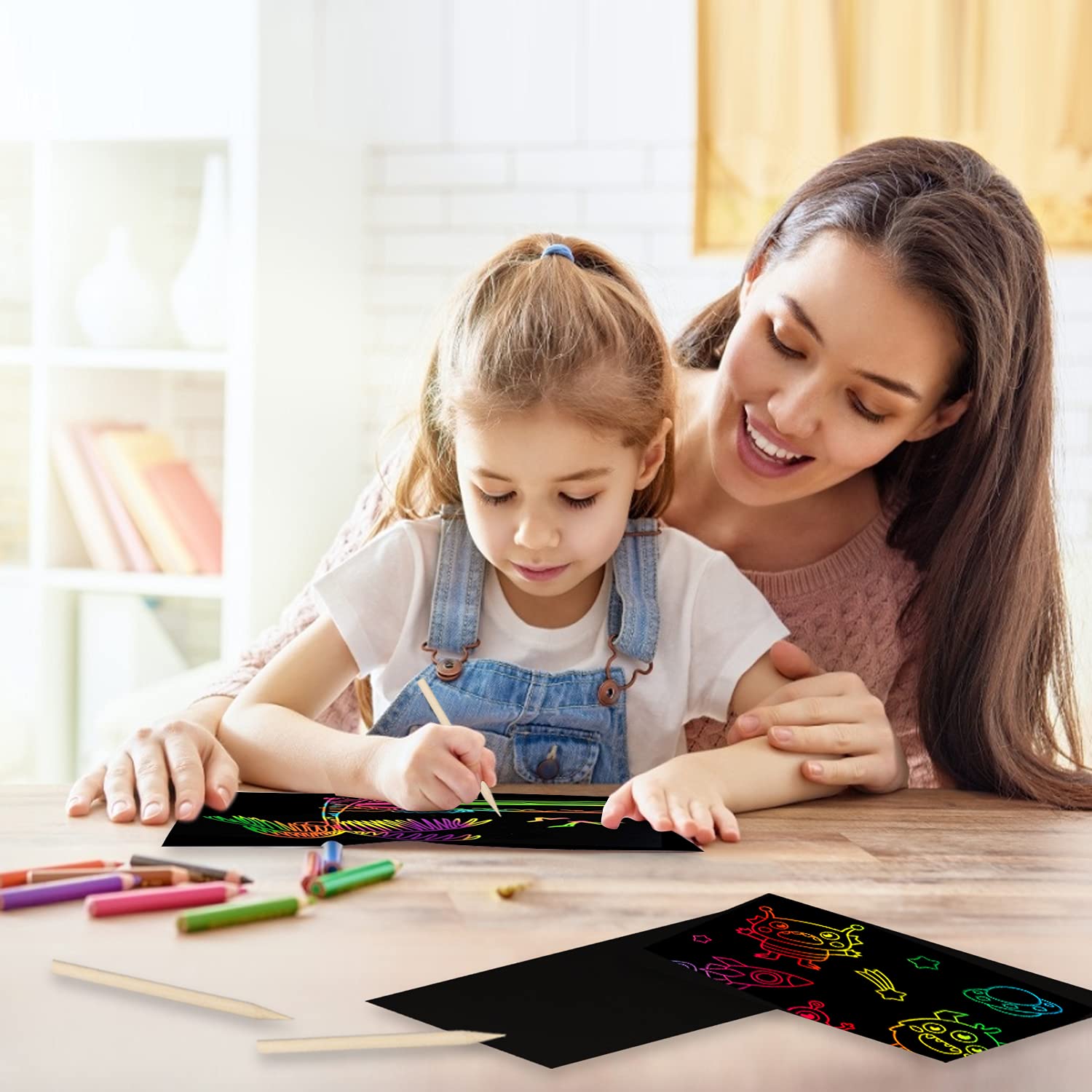 Travel-ready Yibeishu scratch art kit fits in a bag for on-the-go creativity