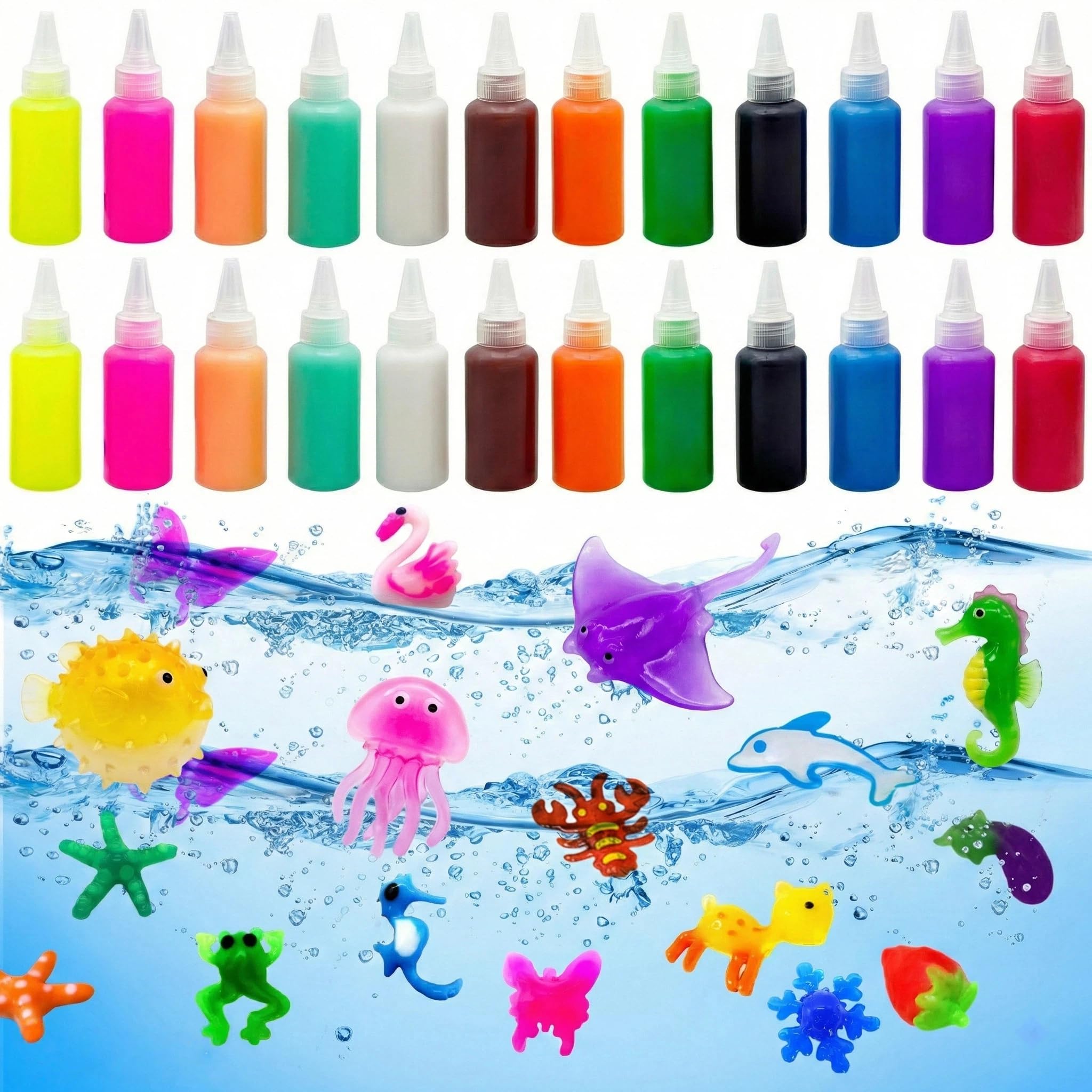 Yichushisu Squishy Kit 24 bottles setup for creative play and vibrant gel art