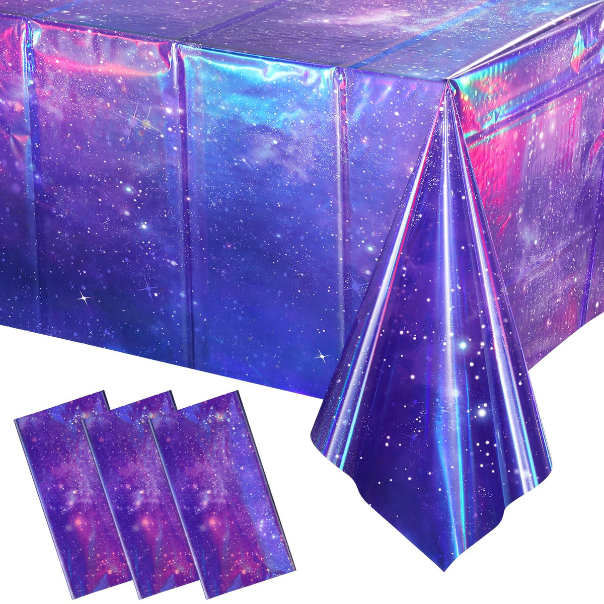 YIDAKO iridescent space tablecloth with purple galaxy design for rectangle tables, shimmering under light