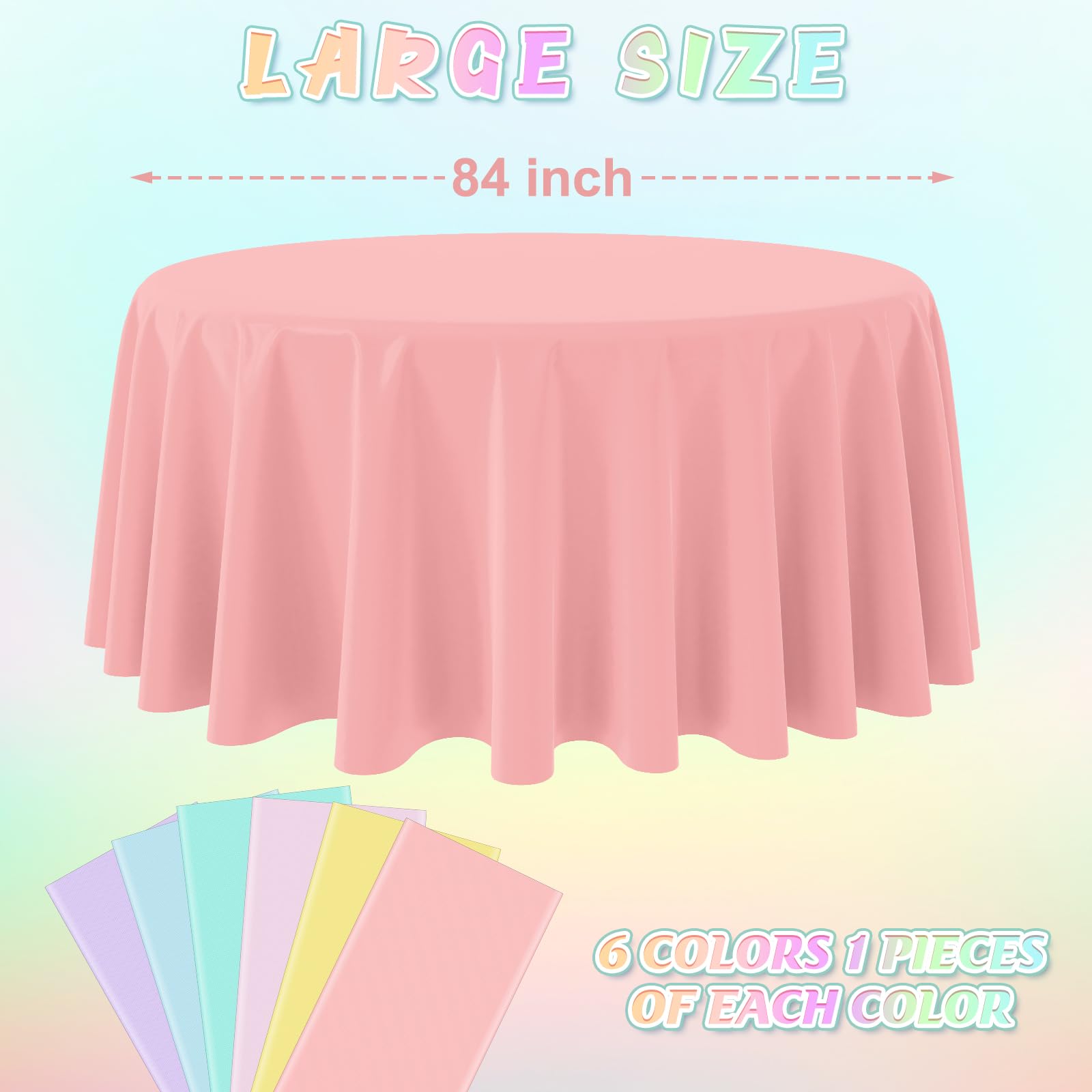 YIDAKO pastel round 84 inch light blue tablecloth for baby showers with rainbow vibe