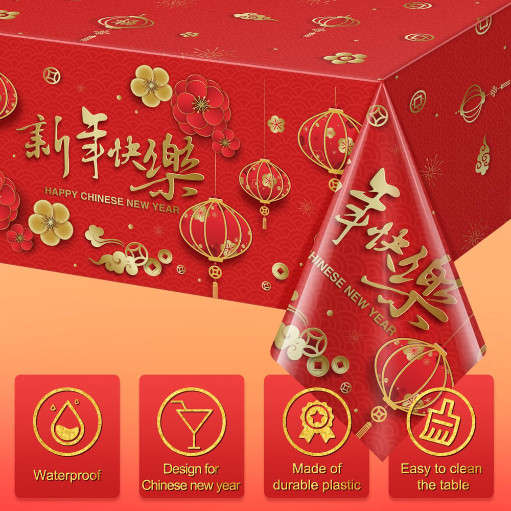 YIDAKO tablecloth red background with copper coins enhancing traditional motifs