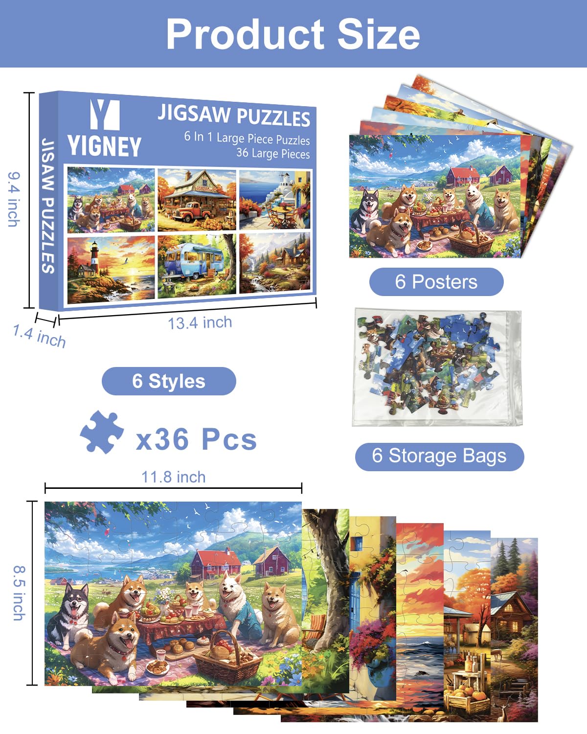 Yigney large piece dog puzzle aids pattern recognition and memory tasks