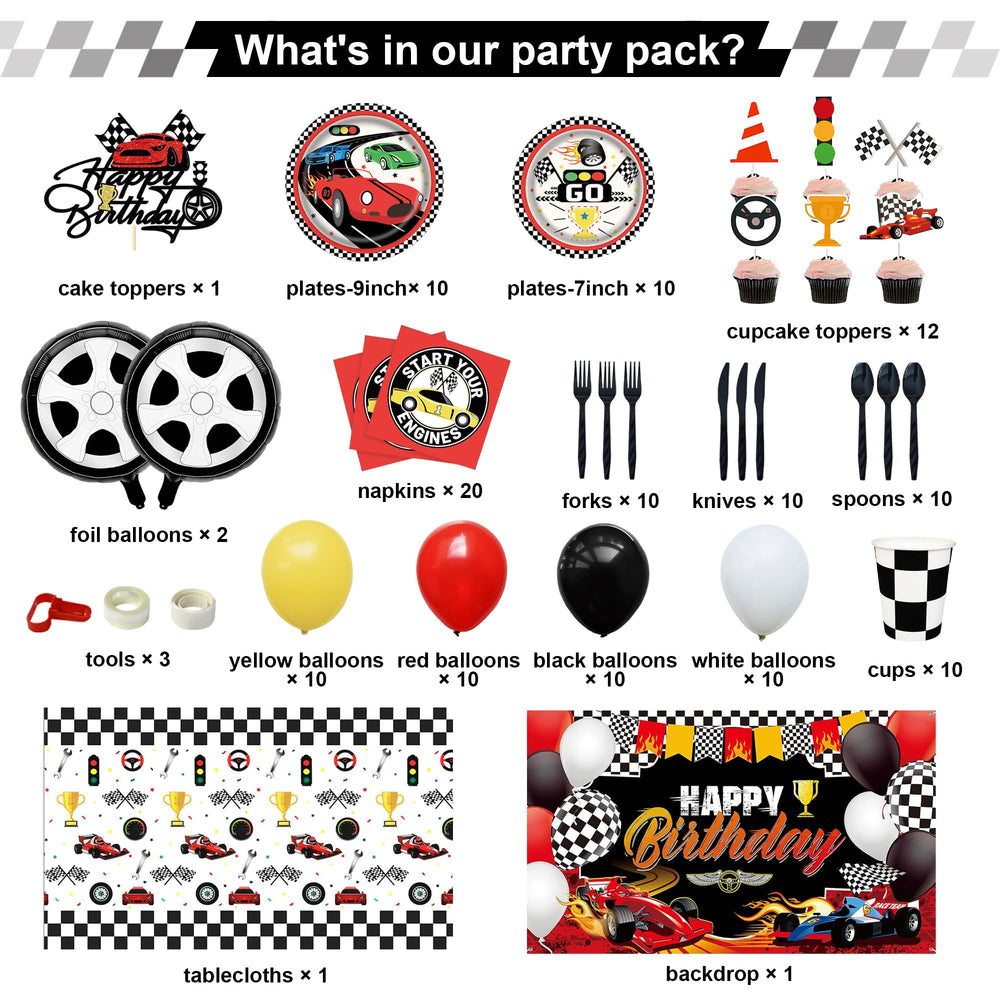 YIGZAG race car balloons chain adds festive setup