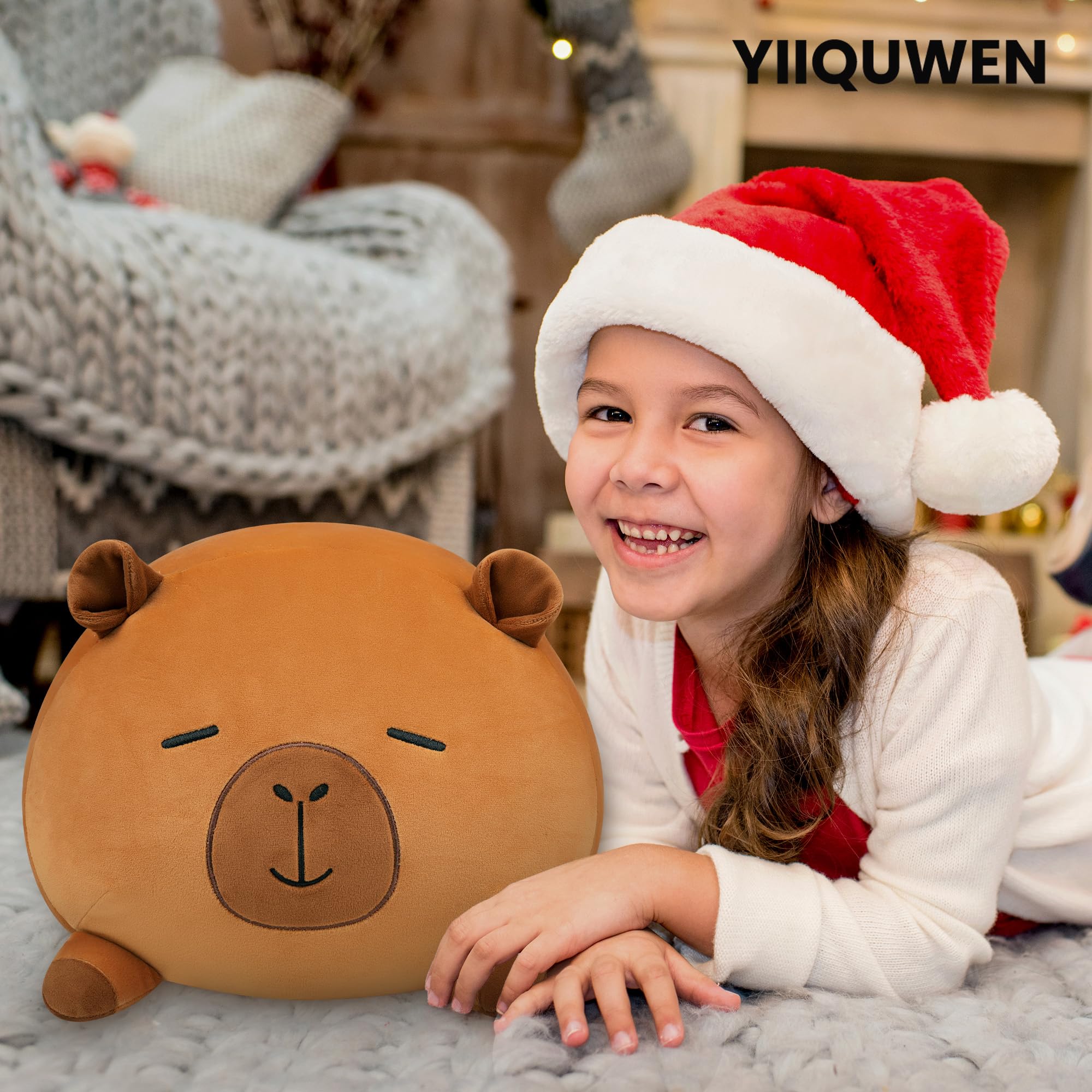 YIIQUWEN Capybara Plush doubles as a cozy backrest on sofa.