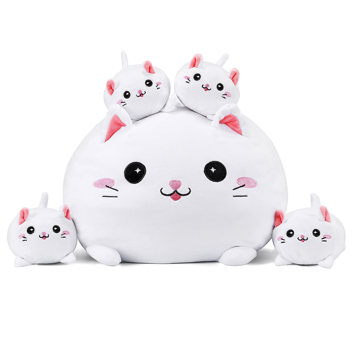 YIIQUWEN cat plush family set with mother cat and hidden kittens for cozy hugs.
