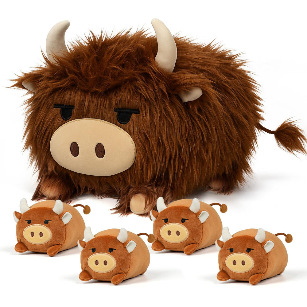 YIIQUWEN Highland Cow Mommy Plush Set, cozy cuddle for kids at bedtime.