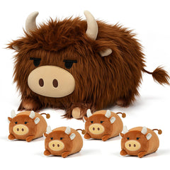 YIIQUWEN Highland Cow Mommy Plush Set, cozy cuddle for kids at bedtime.