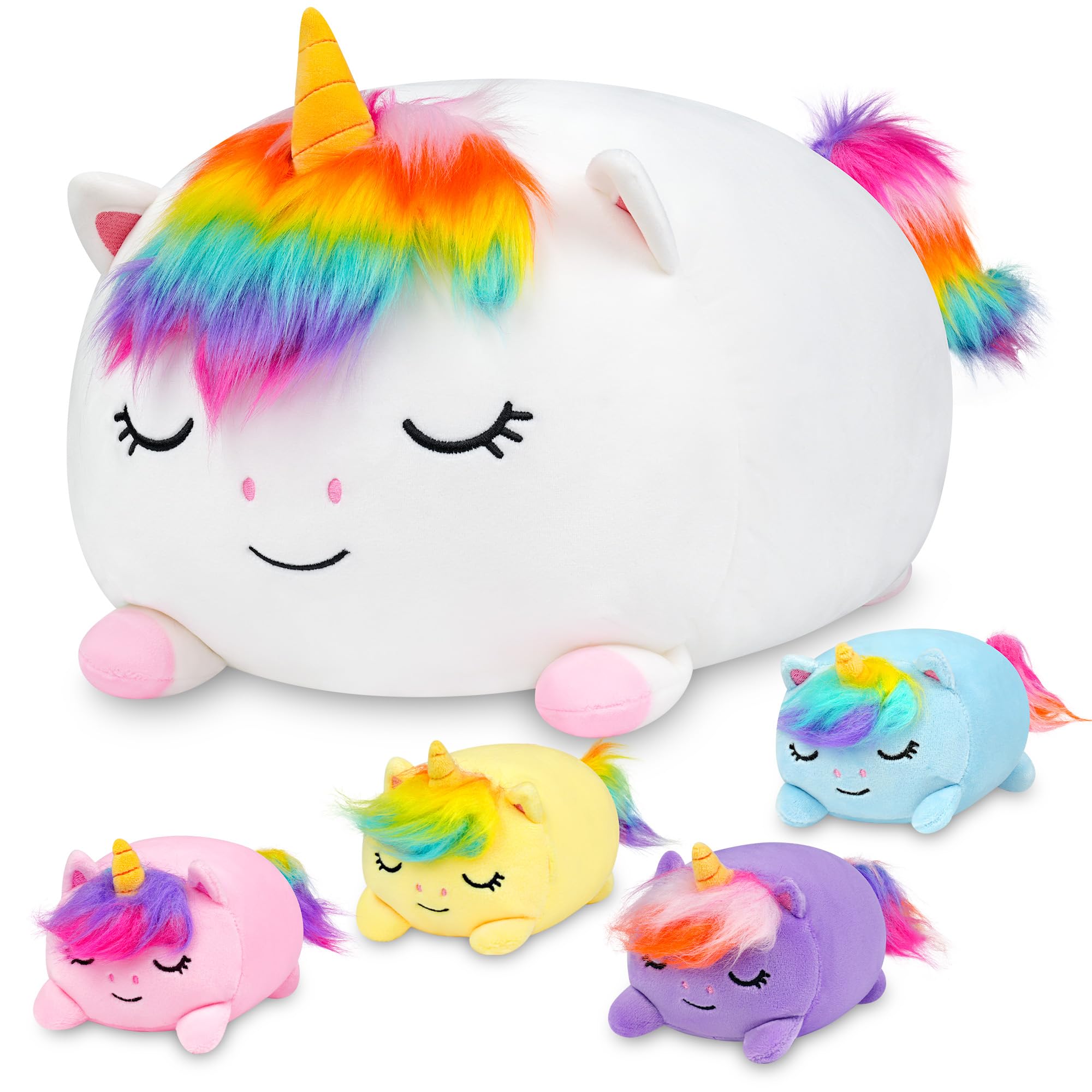 YIIQUWEN unicorn plush family set, soft comforting centerpiece for kids' bedrooms during naps.