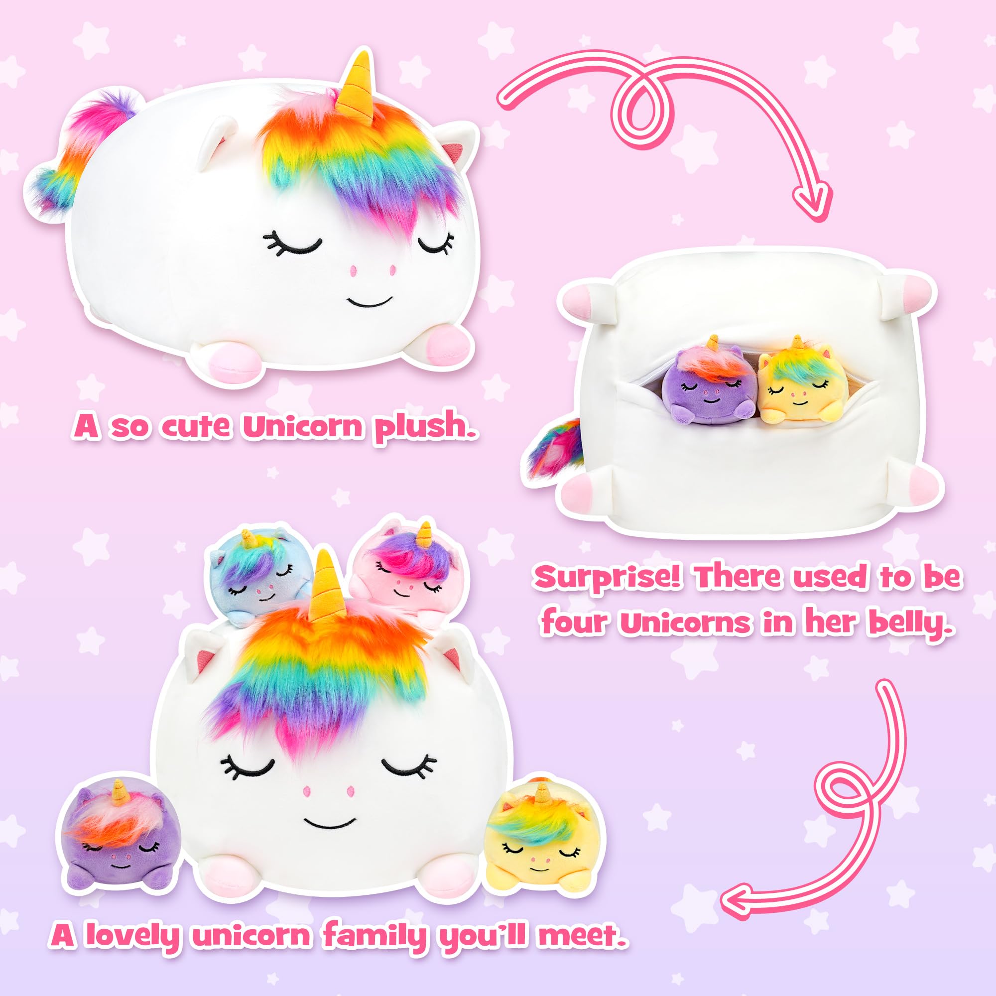 YIIQUWEN unicorn plush four baby unicorns, ideal for imaginative play and cozy snuggles.