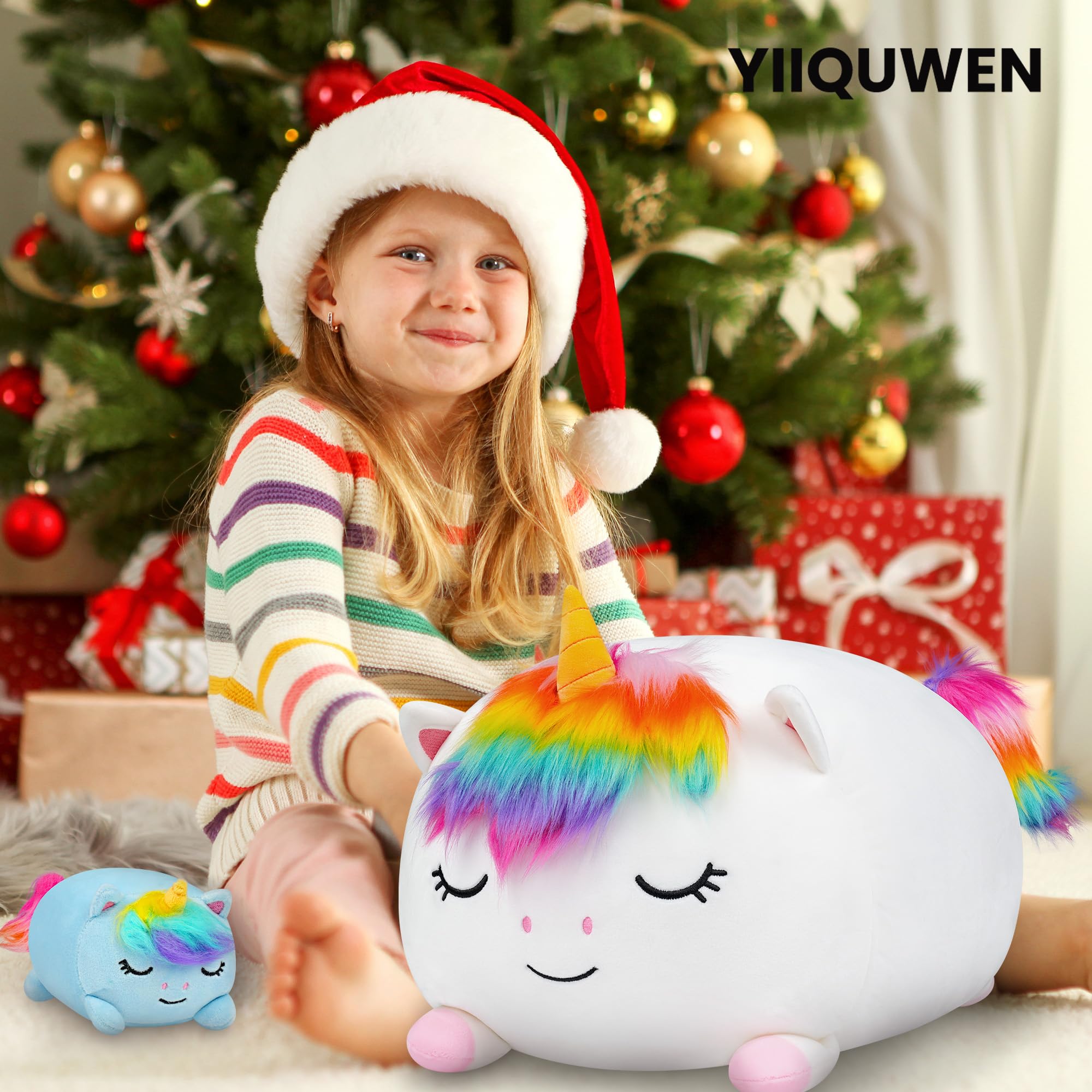 YIIQUWEN unicorn plush doubles as a soft pillow or backrest for reading time.