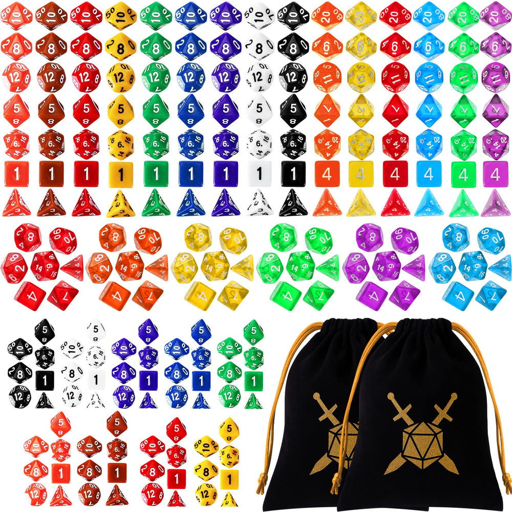 Yilloog 105-pcs dice set bulk display of colorful acrylic dice for RPG sessions