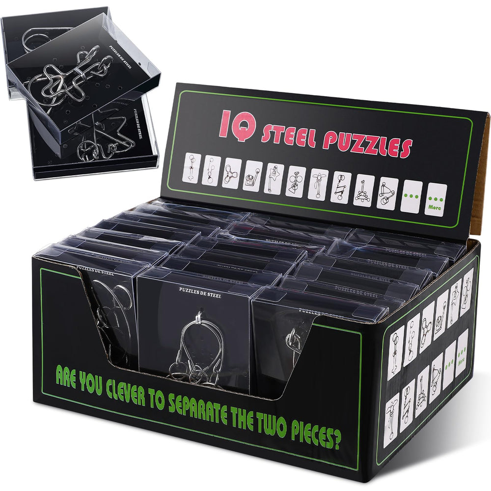 Yilloog 24-pack metal puzzles in gift boxes, ideal for gifting and family fun.