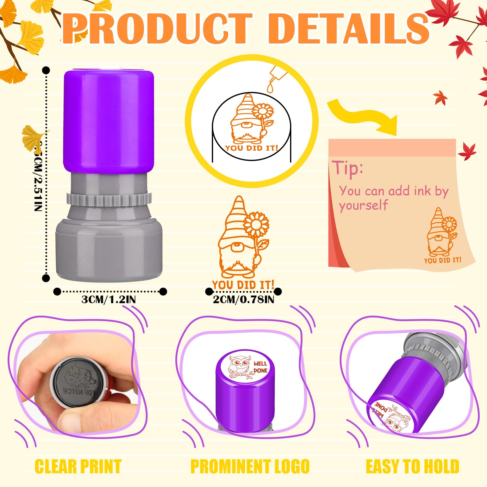 Yinder fall pumpkin stamp ideal for marking homework with cheer.