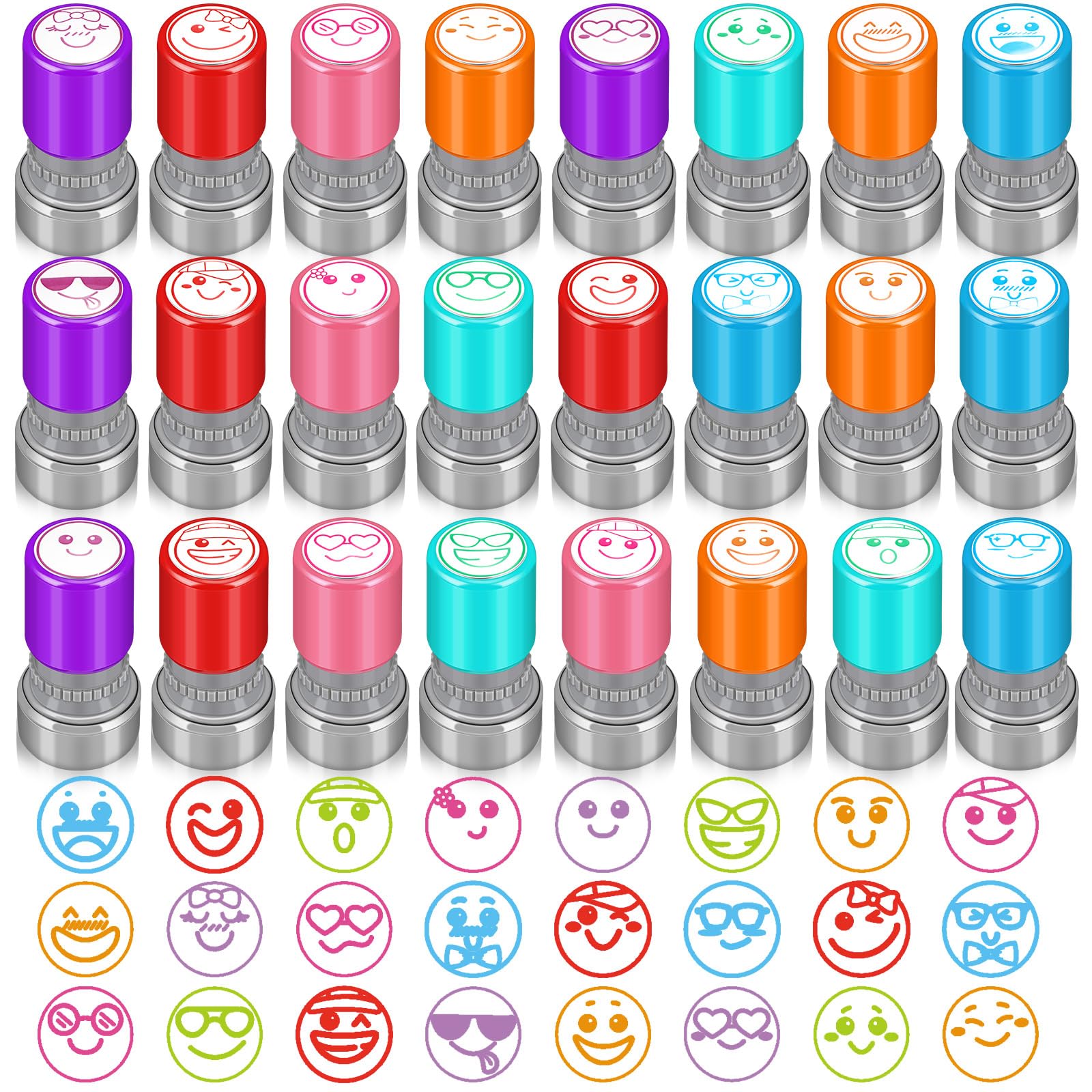 Yinder teacher stamps with 24 colorful designs for celebrating student progress.