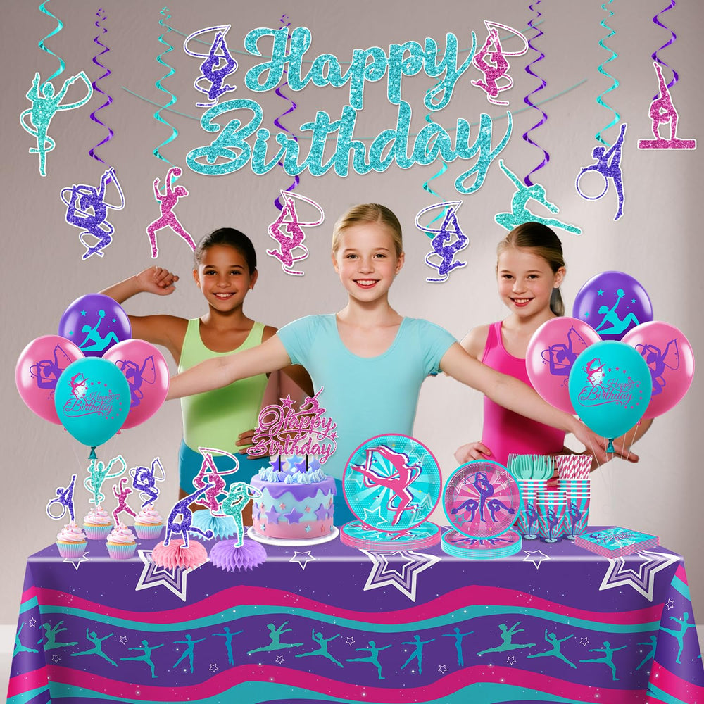 Yingoto gymnastics balloons add color for a festive gym party.