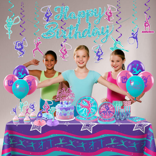 Yingoto gymnastics balloons add color for a festive gym party.
