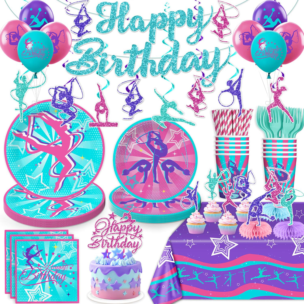 Yingoto gymnastics birthday banner brightens the party theme with gymnastic flair.