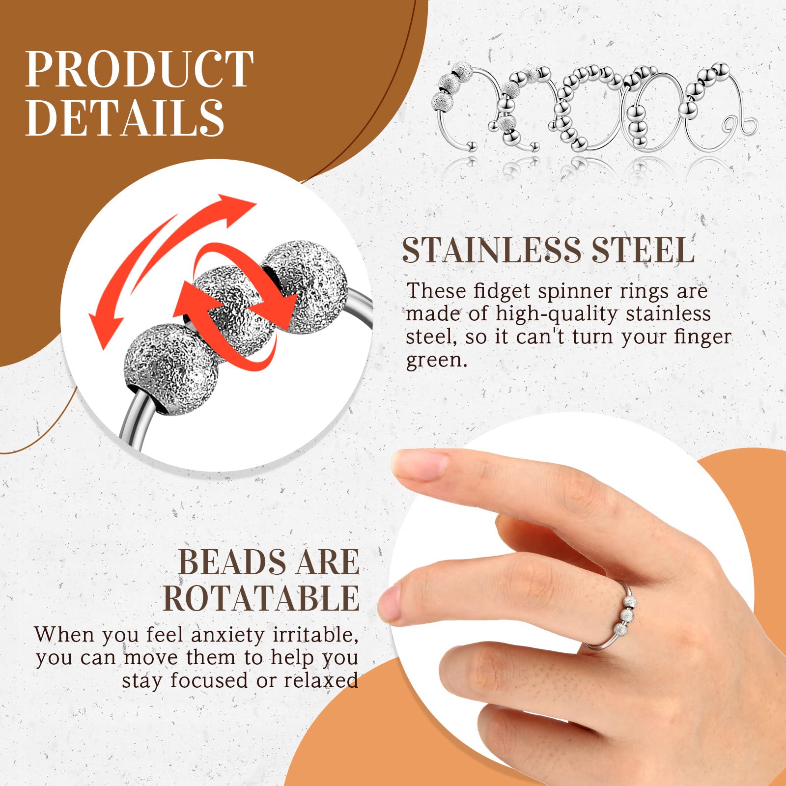Yinkin five-designs anxiety rings offer versatile styles for any mood.