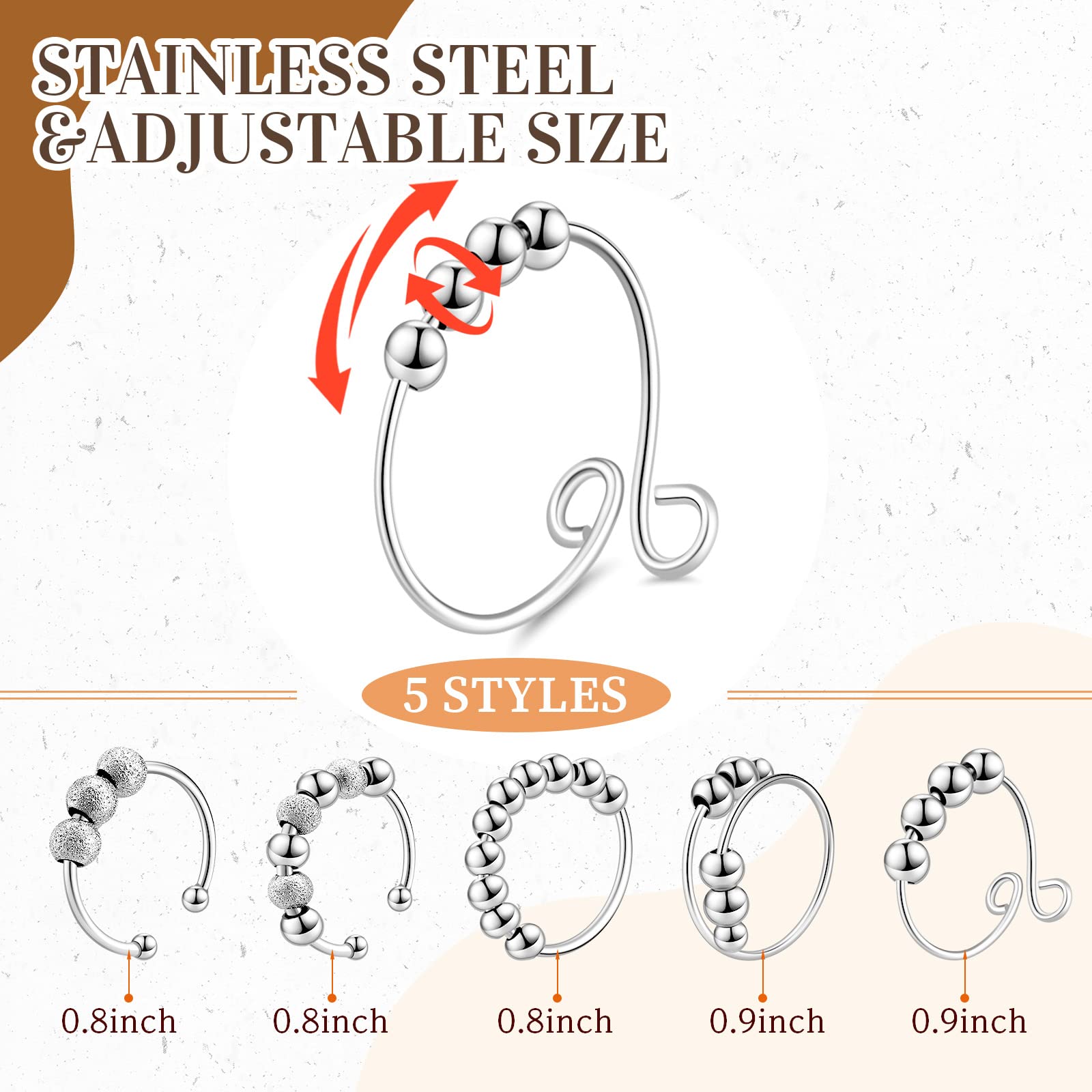Yinkin stainless steel anxiety ring worn comfortably for all-day use.