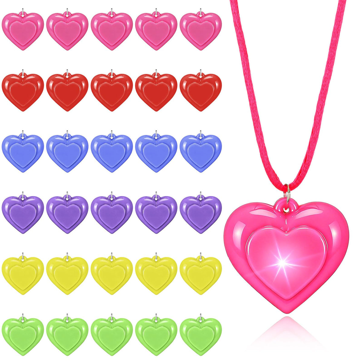 Yinkin Valentine light-up heart necklace set in six colors for festive decorations and gifts.