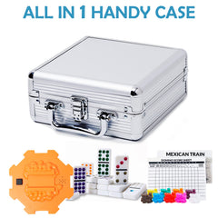 Yinlo aluminum framed case protects dominoes during travel and storage.