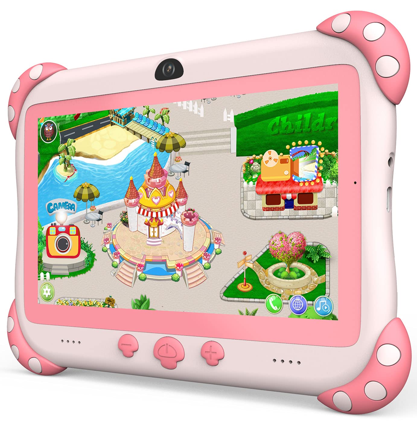 YINOCHE Kids Tablet 7inch front view, ideal for learning apps and video calls.