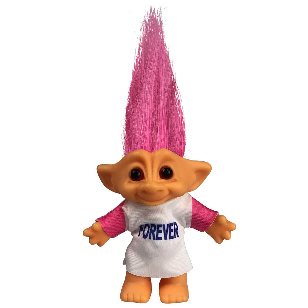 Yintlilocn vintage Troll doll with pink hair, 7.5 inches tall, ideal for collections.