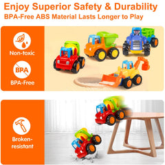 Yiosion Push and Go Toy Set with four vehicles for toddlers.