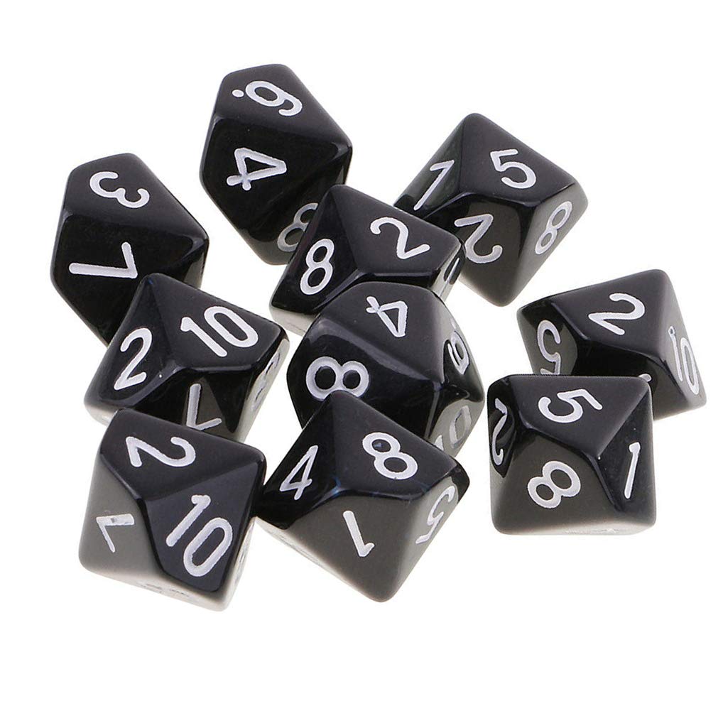 Yiotfandoll D10 dice in black acrylic for clear RPG reads