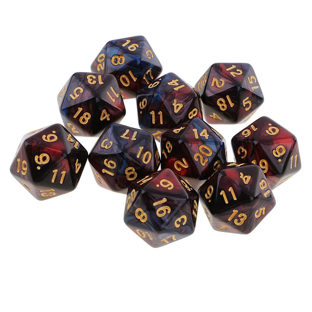Yiotfandoll dual-color D20 dice close-up showcasing readable numerals.