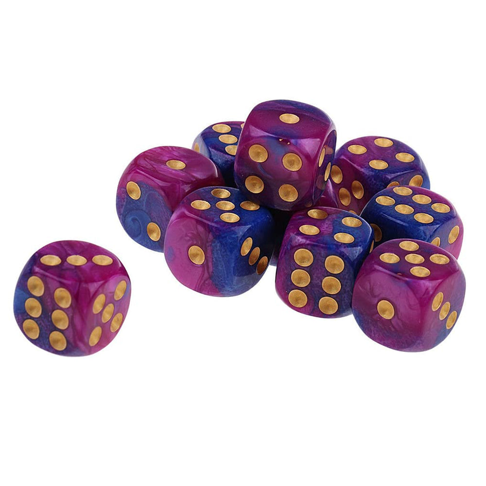 Yiotfandoll 16mm D6 dice in a two-tone purple and blue design.