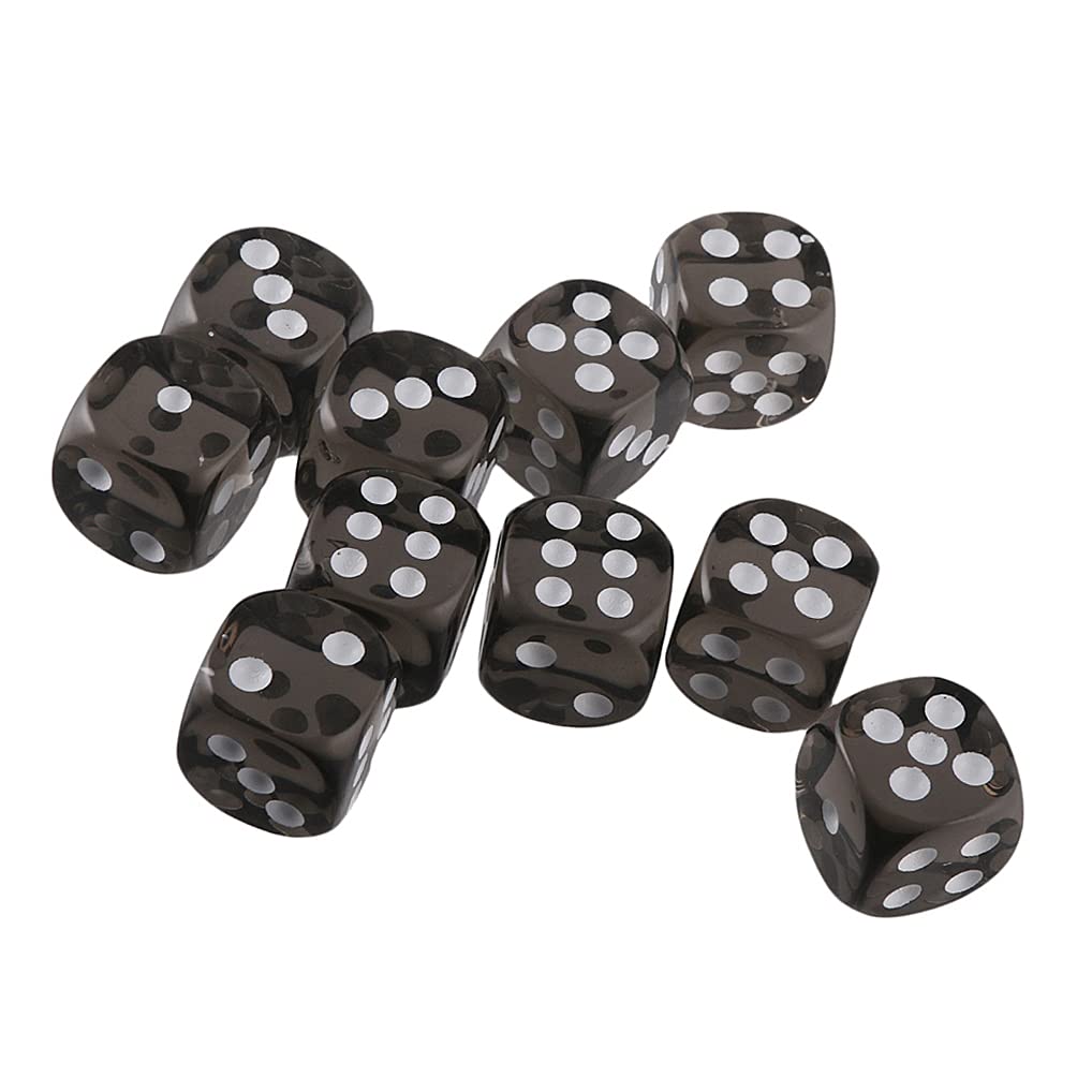 Yiotfandoll D6 dice 16mm transparent black close-up shows clear numerals for smooth gameplay