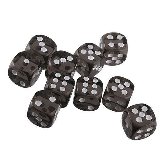 Yiotfandoll D6 dice 16mm transparent black close-up shows clear numerals for smooth gameplay
