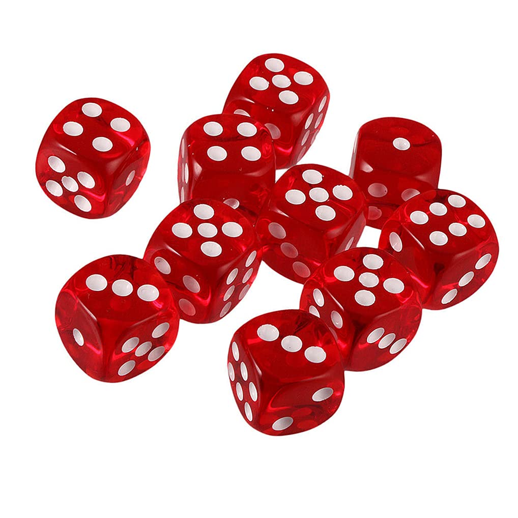 Yiotfandoll D6 dice 16mm transparent red front view for RPG and board games.