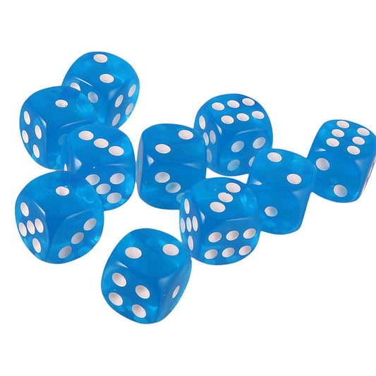 Close-up view of Yiotfandoll transparent blue D6 dice showing vibrant color.