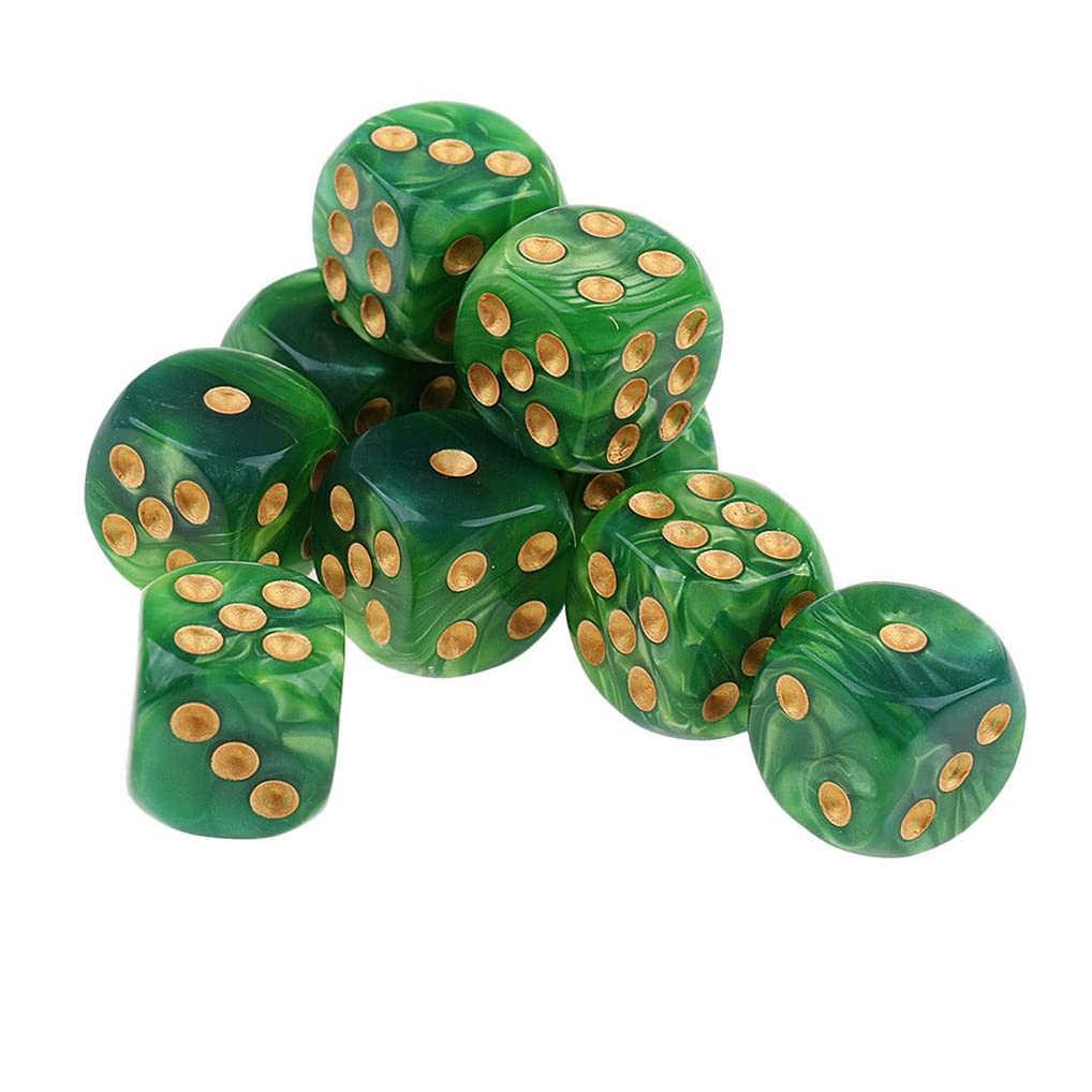 Yiotfandoll green-yellow 16mm D6 dice, front view, ideal for RPG sessions