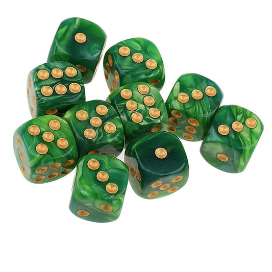 Yiotfandoll green-yellow 16mm D6 dice, side view, reliable DND companion