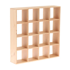 Yiphates 12-dollhouse storage rack with 16-grid shelves for organized mini rooms.