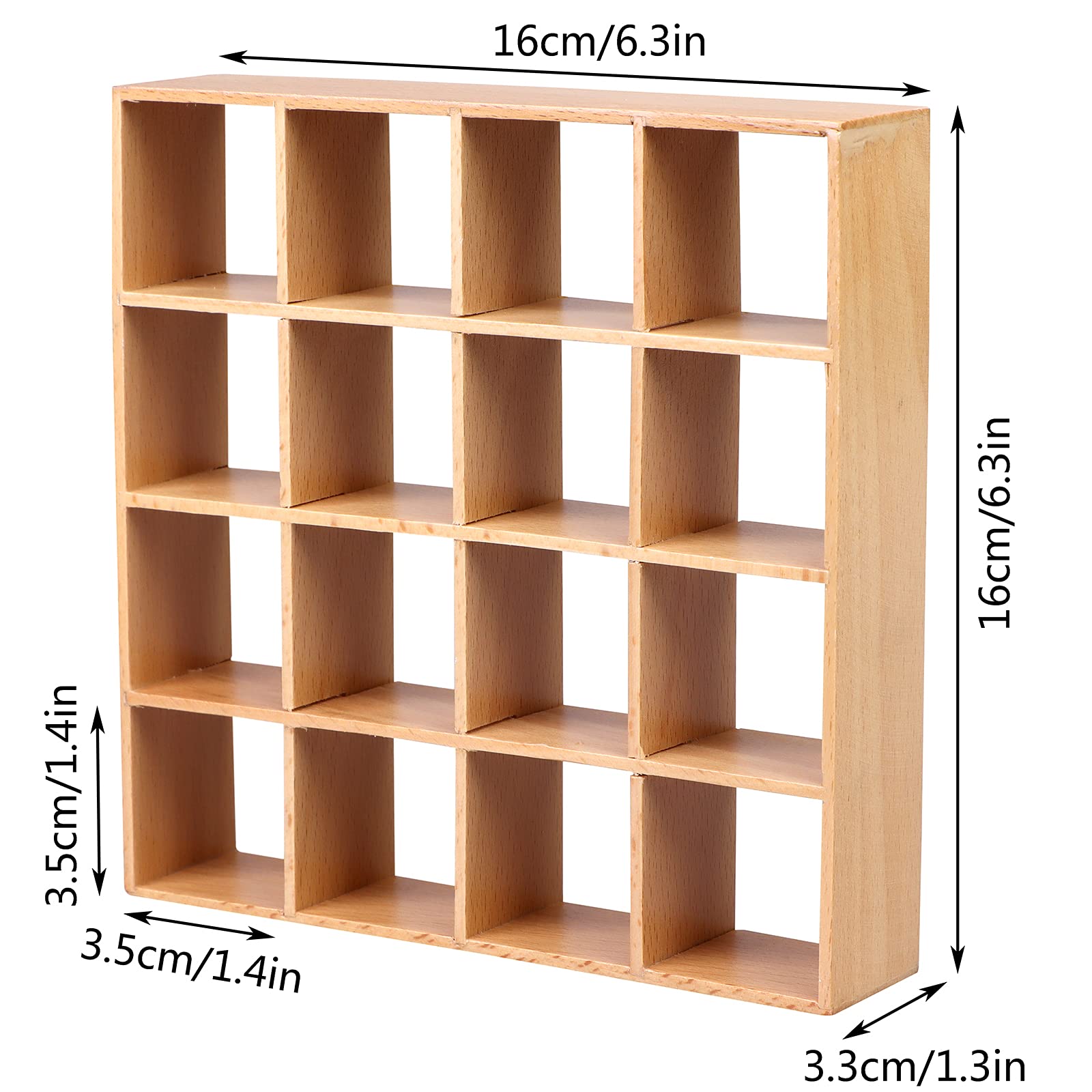 Yiphates dollhouse wall rack with 16-grid shelves for display options.