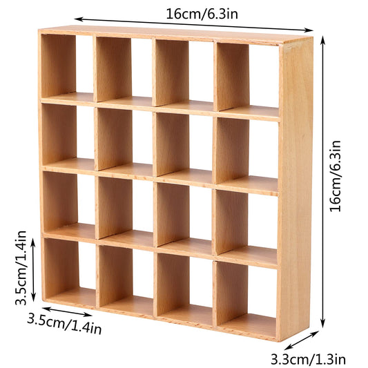 Yiphates dollhouse wall rack with 16-grid shelves for display options.