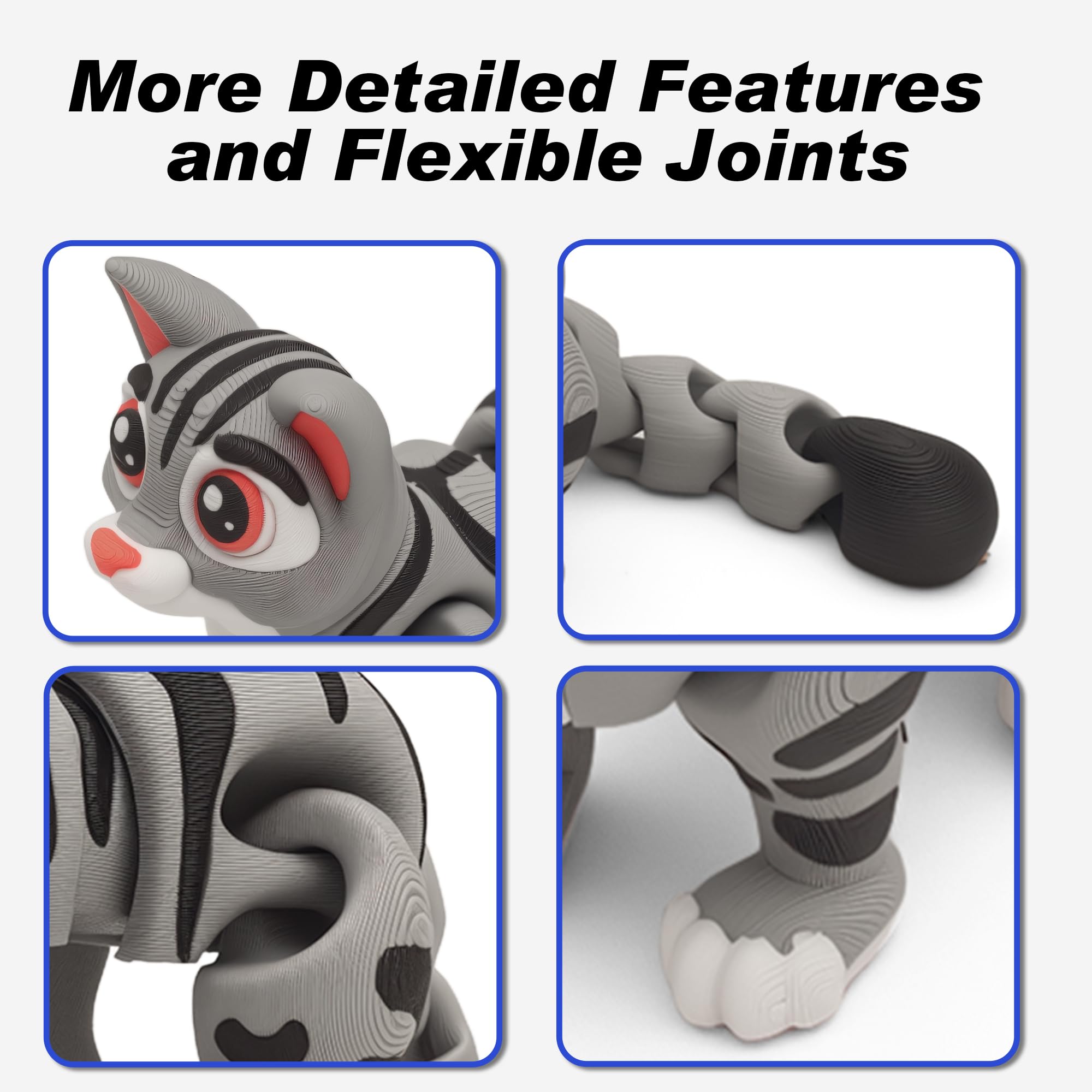 Yipintang 3D printed gray cat, lightweight and compact for small shelves.