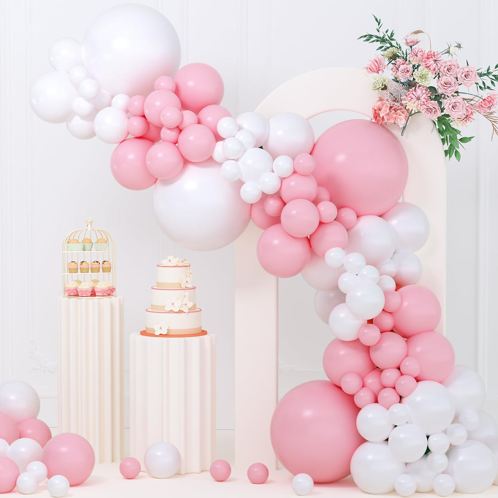 Yishebapa pink and white balloon arch kit with 18 inch balloons for elegant baby shower decor.