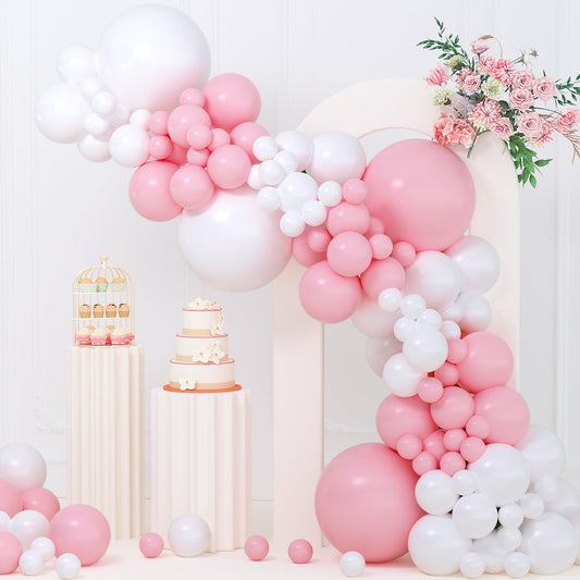 Yishebapa pink and white balloon arch kit with 18 inch balloons for elegant baby shower decor.