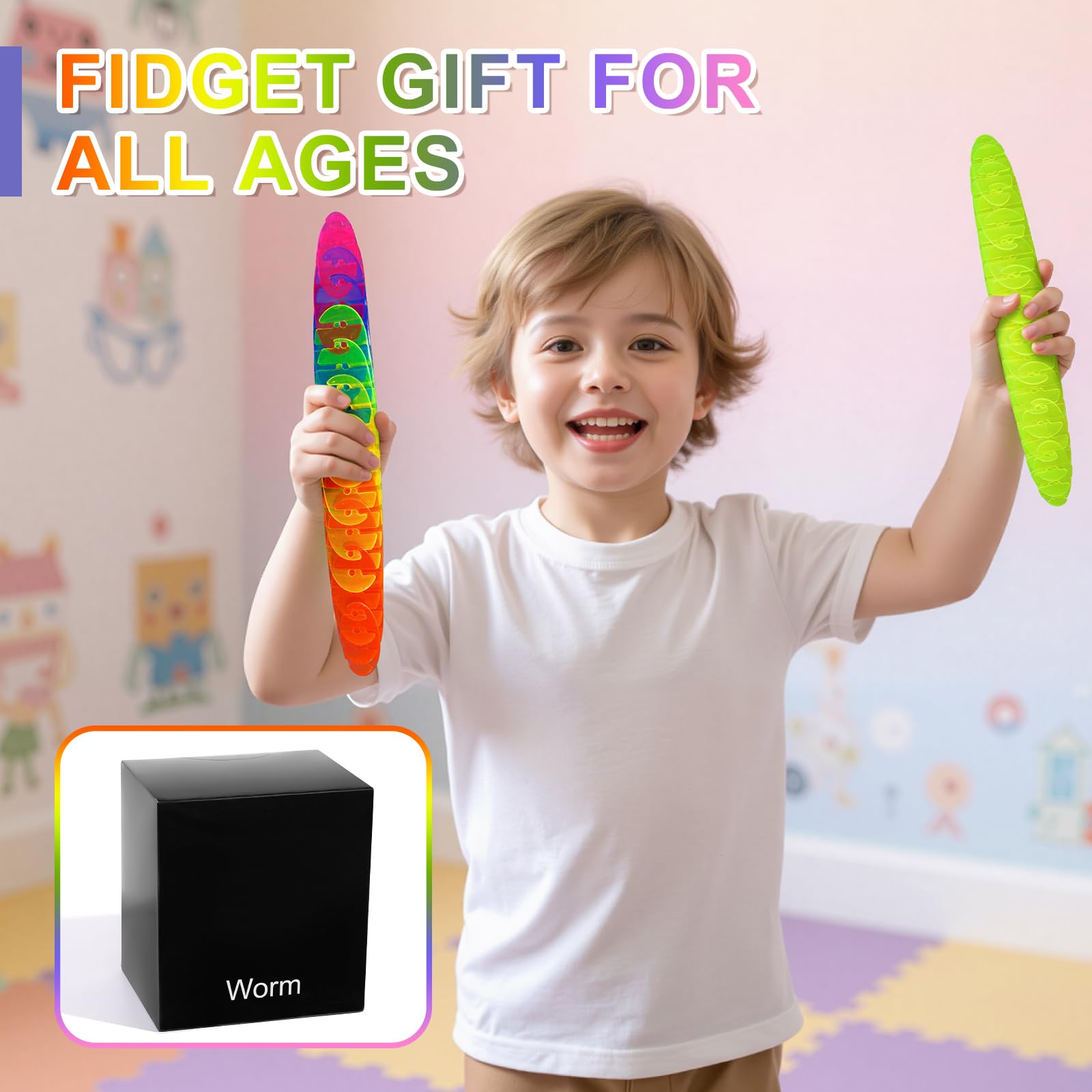 Yisryerow Fidget Worm Rainbow: bright colors aid quick visual focus.