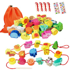 YiTTOO Montessori wooden beads featuring farm animals to promote fine motor development