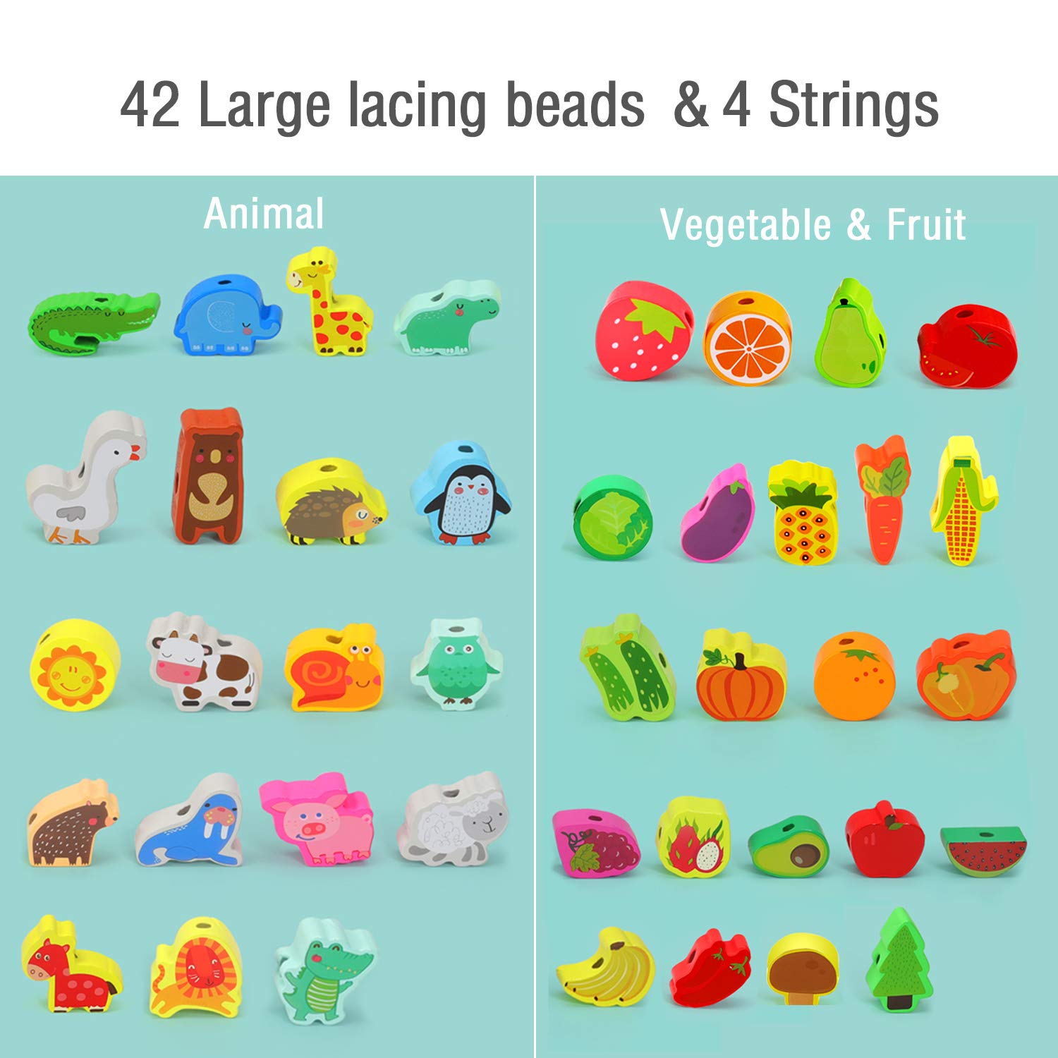 YiTTOO beads set with fruits and vegetables for color recognition and counting play